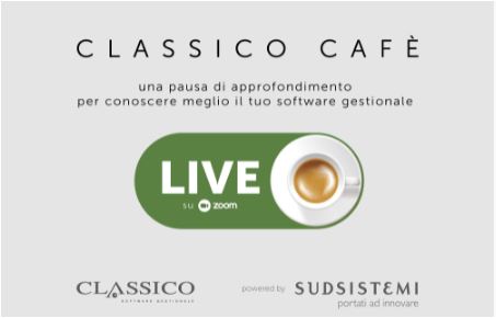 Sudsistemi's tweet photo. Continuano i ns incontri "Classico cafè" in streaming. Oggi pomeriggio alle 15:15 scopriremo come Classico gestisce la #fatturazione attiva e quali impatti produce sull'ecosistema #Classico. Se sei interessato a partecipare, mandaci pure un'email a marketing@sudsistemi.it https://t.co/1Q0ISwhYsc