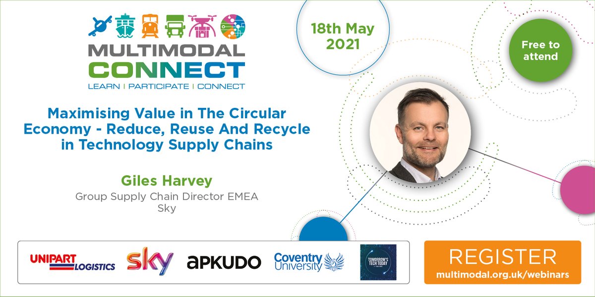 ⚡ Today's Speaker spotlight is on Giles Harvey, Group Supply Chain Director EMEA, <a href="/SkyUK/">Sky</a> who is taking part next Tuesday in Circular Economy in Supply Chains webinar - It's free to join : bit.ly/3dyNncl

#sustainability #circulareconomy #tech #multimodalconnect