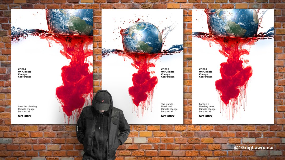 1GregLawrence's tweet photo. @OneMinuteBriefs from yesterday: 
Posters for the @MetOffice &amp; COP26 - UN Climate Change Conference to show people the visible effects on the world. #ClimateScienceConference

Answer: Climate change hurts us all

#advertising #socialmedia #creative #design #climatechange #nature https://t.co/Zy4U2eK3fV