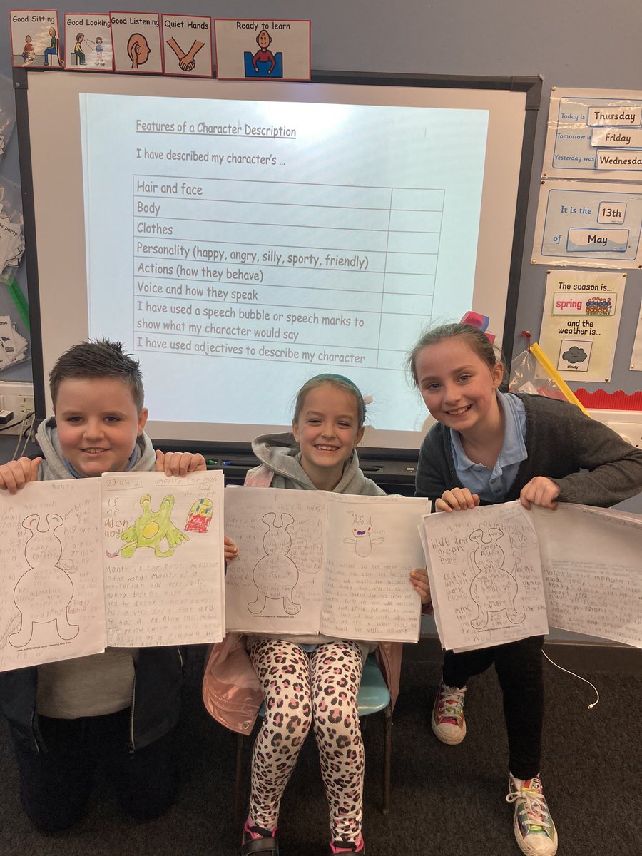 OLRprimary's tweet image. Well done to these star writers in P3a! 🌟 ✍️ Fantastic character descriptions of ‘Monty the Monster’ 👹 #writing #characterdescription