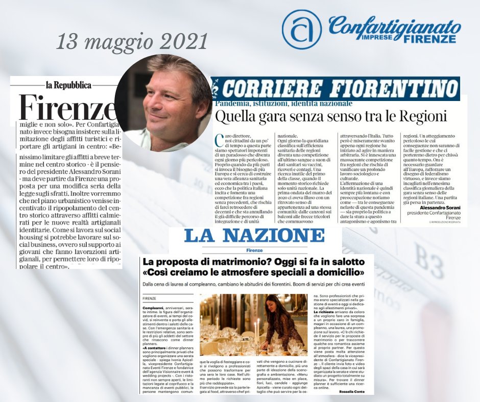 📰🗣Stamani siamo su <a href="/corrierefirenze/">Corriere Fiorentino</a>  con una lettera aperta del presidente <a href="/AlexSorani/">Alessandro V. Sorani</a>  sulla pandemia e competizione tra regioni, @LaRepubblica #firenze su affitti turistici <a href="/qn_lanazione/">La Nazione</a> #firenze
con Ivonia Apicella, , sulla rivoluzione nel mondo degli eventi