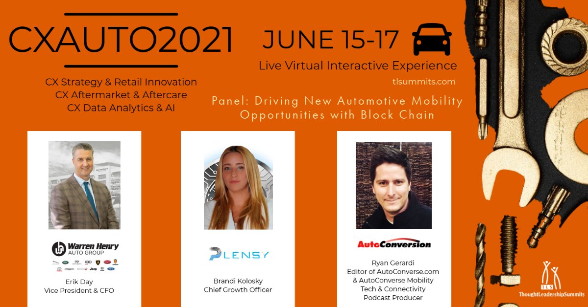 TLSummits's tweet image. Driving New Automotive Mobility Opportunities with Block Chain Discussion - Join us CXAUTO2021 lnkd.in/e-Ac5Q9 #automotive #blockchain #automotivemarketing #autodealers@AutomotiveCXSummit @MAPconnected