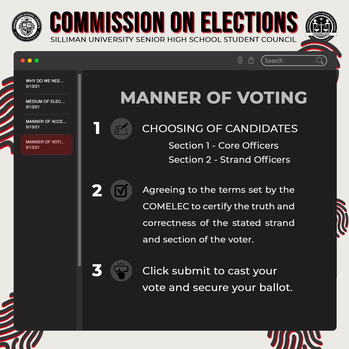 sushssccomelec's tweet photo. ๐๐๐๐๐ ๐๐, ๐๐๐๐๐๐ ๐๐๐๐!
Here's a complete guide on how to ๐๐๐๐๐ฌ๐ฌ ๐ญ๐ก๐ ๐๐๐ฅ๐ฅ๐จ๐ญ and to ๐๐๐ฌ๐ญ ๐ฒ๐จ๐ฎ๐ซ ๐๐จ๐ญ๐๐ฌ.
SUSHSSC Elections is happening tomorrow, May 14.
#SUSHSOnlineElec2021
#LabanSeniorHigh https://t.co/0qaGIPlqEq