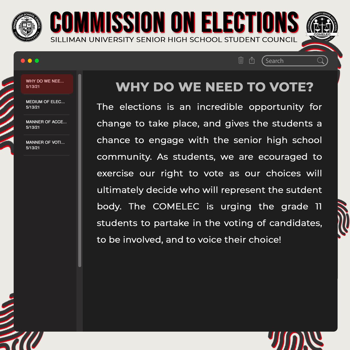 sushssccomelec's tweet photo. ๐๐๐๐๐ ๐๐, ๐๐๐๐๐๐ ๐๐๐๐!
Here's a complete guide on how to ๐๐๐๐๐ฌ๐ฌ ๐ญ๐ก๐ ๐๐๐ฅ๐ฅ๐จ๐ญ and to ๐๐๐ฌ๐ญ ๐ฒ๐จ๐ฎ๐ซ ๐๐จ๐ญ๐๐ฌ.
SUSHSSC Elections is happening tomorrow, May 14.
#SUSHSOnlineElec2021
#LabanSeniorHigh https://t.co/0qaGIPlqEq