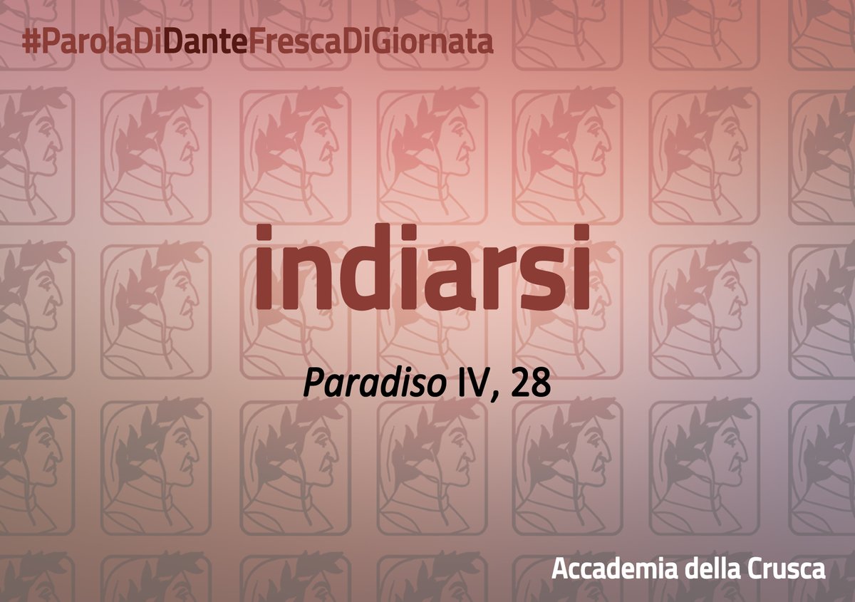 #ParolaDiDanteFrescaDiGiornata 🌿📕
indiarsi 
(Paradiso IV, 28)

"D'i Serafin colui che più s'india,
Moisè, Samuel, e quel Giovanni
che prender vuoli, io dico, non Maria [...]"

#accademiadellacrusca #dante #dante700 #dante2021