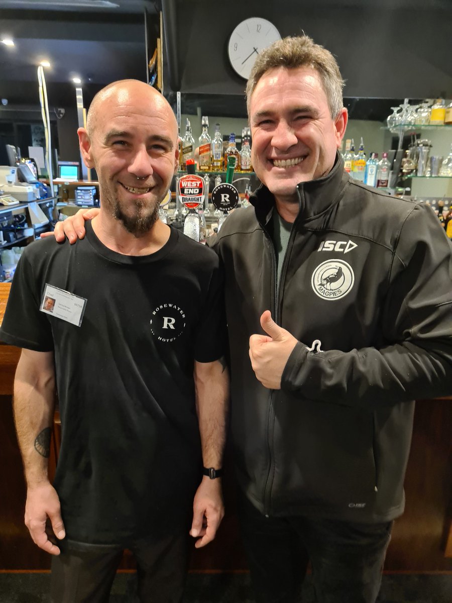 I dined in at the Rosewater Hotel. They have a wood fire pizza menu to die for. Tried 2 and they were awesome. Photo here with Chad the legend who looked after us. Not a paid tweet paid for pizza 👍🏼  #rosewaterhotel