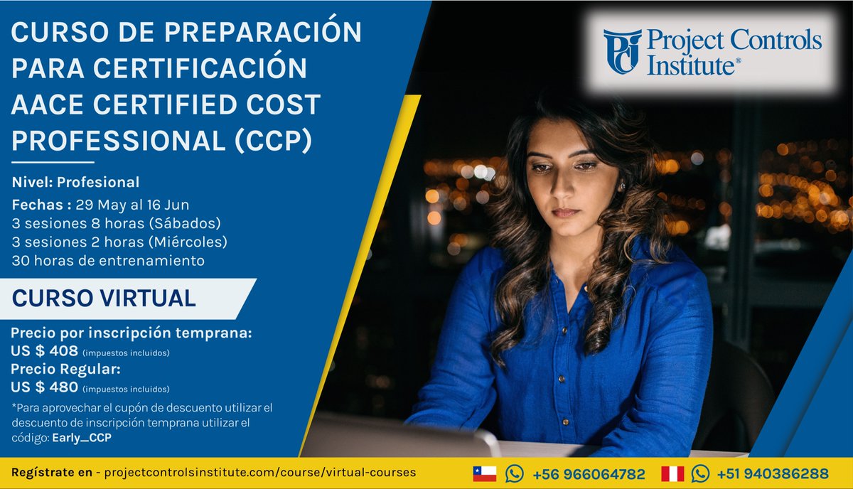 PCI_Internatio's tweet photo. @ProjectControlsInstitute  (PCI) launching AACE Certified Cost Professional (CCP) Certification preparation course in Spanish with #EarlyBird offer
Course start date: 29th May 2021 
More information about the course can be seen at: 
https://t.co/v98cWpxRYV https://t.co/qivNjKOMn2