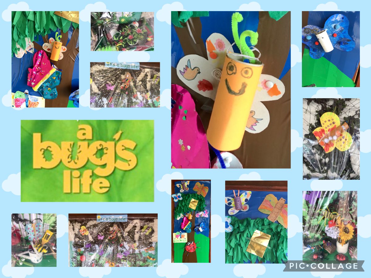 MarlpoolF's tweet photo. We had an overwhelming response to our bug art challenge - such creative ideas! Mrs Swain finally got all these critters under control in her ‘Great Bug Exhibition’ in the playground! #MarlpoolF #REACH https://t.co/xYt2neYcGj