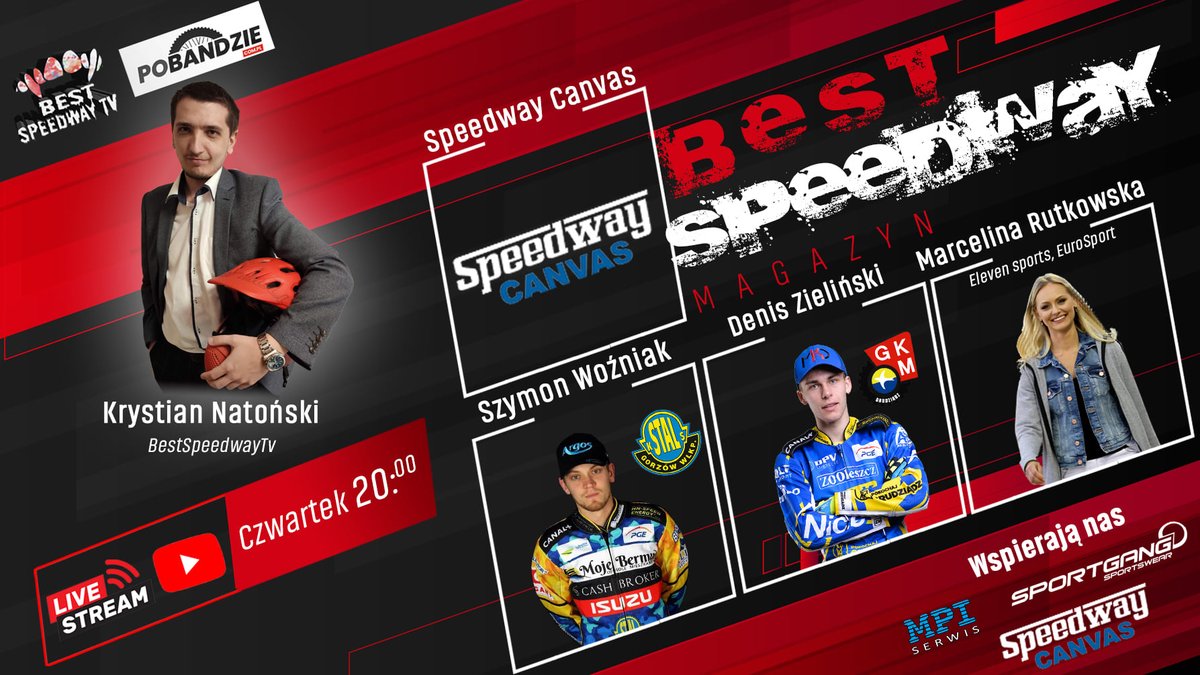 SpeedwayCanvas's tweet photo. Dziś o godzinie 20:00 będziemy gośćmi @tv_speedway 
Spotkanie na kanale YouTube Best Speedway TV.
Wraz z nami będą: @SzWozniak (@StalGorzow1947 ) @mr_rutkowska #DenisZielinski (@GKMGrudziadzSA )
Serdecznie zapraszamy 🙂
#speedway #zuzel #online #bestspeedwaytv #speedwaycanvas https://t.co/05ZDwE0EQo