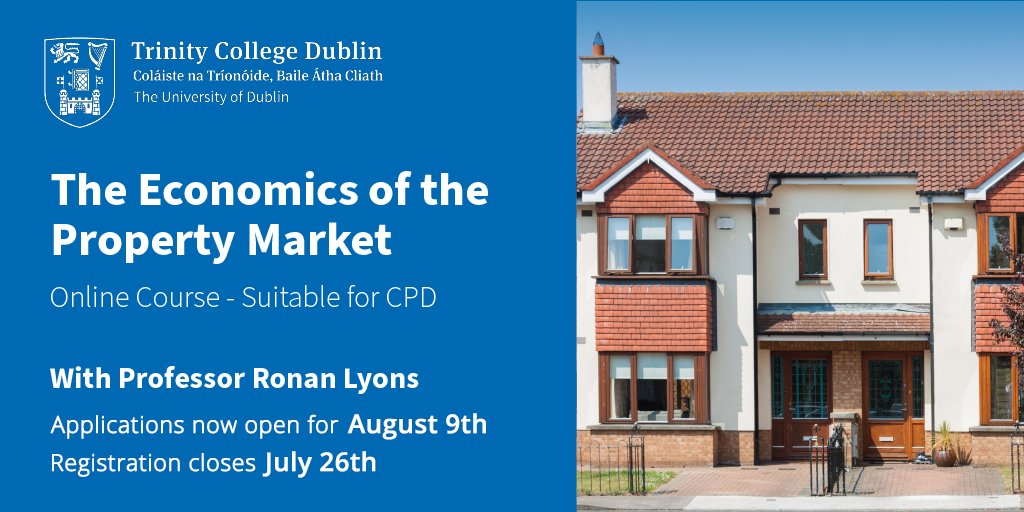 How does supply and demand influence the Irish property market? Join @tcddublin's online CPD on the Economics of the Property Market to learn more. #economics #property #thinktrinity Begins August 9th, registration ends July 26th. tcd.ie/Economics/CPD/…