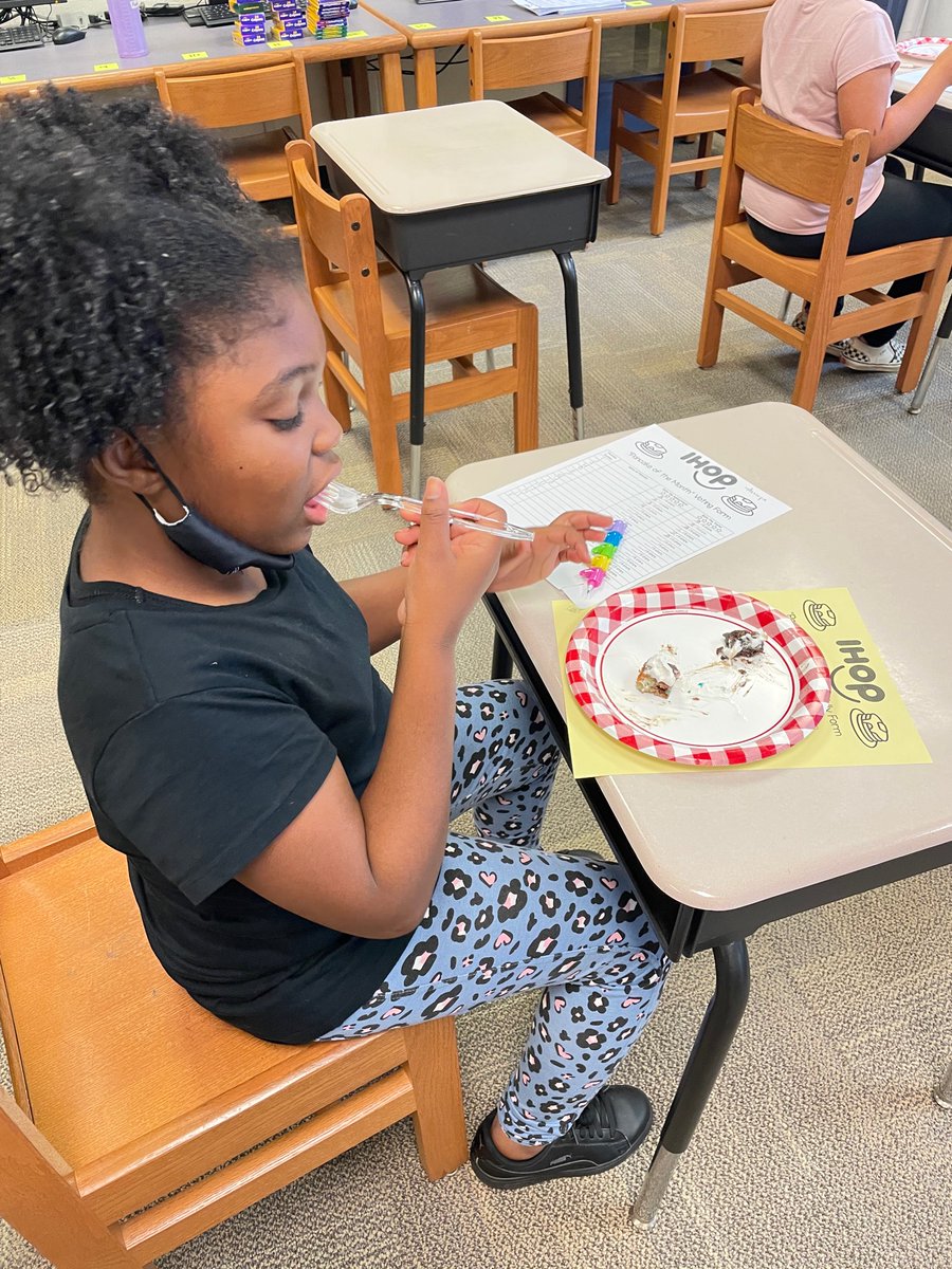 LibrarianMrsL's tweet photo. Math + Pancakes = A FUN way to combine multiple math standards and strengthen mathematical reasoning/language skills!  4th grade had a blast this week creating custom pancake recipes, cooking, tasting, and rating their creations! https://t.co/7Grtfl7a8q