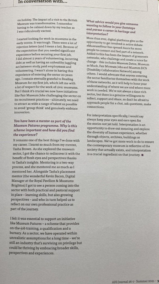 anooshka_rawden's tweet photo. Chuffed to bits to be in @AHI_Social journal (thanks @nicky_temple!) talking about mentoring, but there’s loads of fantastic content on everything from “#culture wars” to #landscape #interpretation 🤓😍#ShamelessPlug #museum #heritage  @tashaembrown @britishmuseum #MuseumFutures https://t.co/uWPl1VYDH6