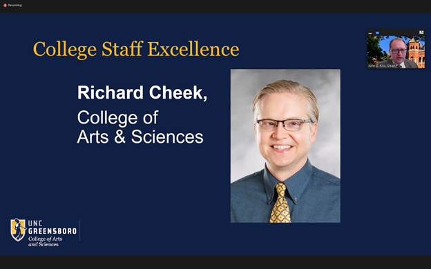 UNCGmathstats's tweet photo. Congratulations to Richard Cheek for winning the @UNCG_CAS Staff Excellence Award!
#uncgmathstats #uncgawards #uncgstaff #staffexcellence https://t.co/bpKyYsWaNn