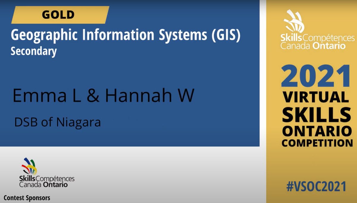 Super proud teacher alert! Congrats to <a href="/port_high/">Port Colborne High</a> students Hannah &amp; Emma who won Ontario Geographic Information Systems #GIS gold 🥇 #VSOC2021 <a href="/dsbn/">District School Board of Niagara</a> <a href="/DSBNTech/">DSBN Tech</a> <a href="/GISEd/">Esri GIS Education</a> <a href="/GIS4Teachers/">GIS in Education</a> #geospatial <a href="/HannahWalker121/">Hannah Walker</a> (her 2nd 🥇) #STEMeducation <a href="/GISAmbassador/">GIS Ambassador</a>