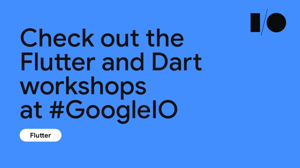 FlutterDev's tweet image. 💫 See you at #GoogleIO 💫
Join us for interactive workshops on building your first Flutter app, @dart_lang null safety in action, how to manage app state using inherited widgets and more.
Register for May 18–20 👉 goo.gle/3u0tLU2
