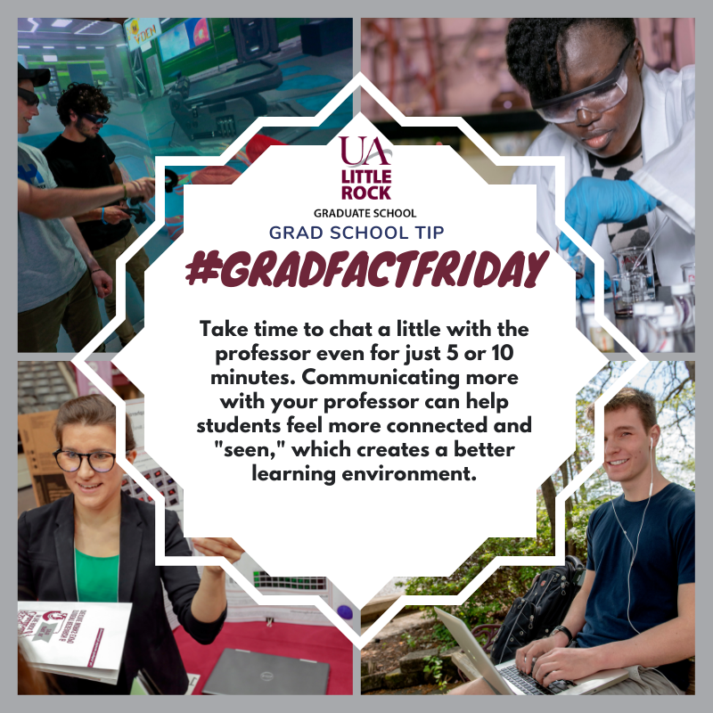 UALRGradSchool's tweet image. Happy Friday! Check out our latest grad school tip for graduate students. Apply today and use code GRFREE7 to waive the application fee. Follow us on Twitter at UA Little Rock Graduate School.
#GradFactFriday