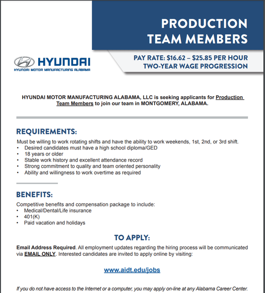 ADOL on Twitter: "HYUNDAI IS HIRING! @ALWorksSystem @GovernorKayIvey ...