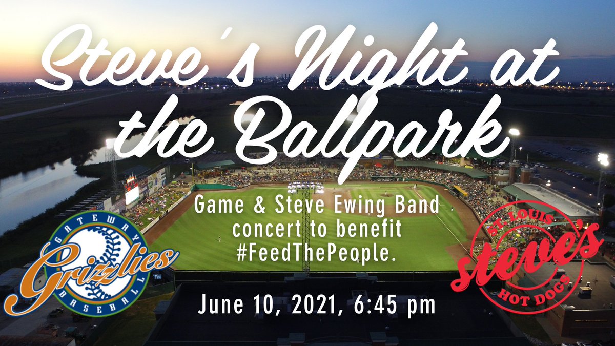 steveshotdogs's tweet image. Join us on June 10th for the first home event of the season at @Grizzli1Gateway! @SteveEwing will sing the national anthem, throw out the first patch &amp;amp; perform a FULL CONCERT after the game. Proceeds to support #FeedThePeople: steveshotdogsstl.square.site/events
