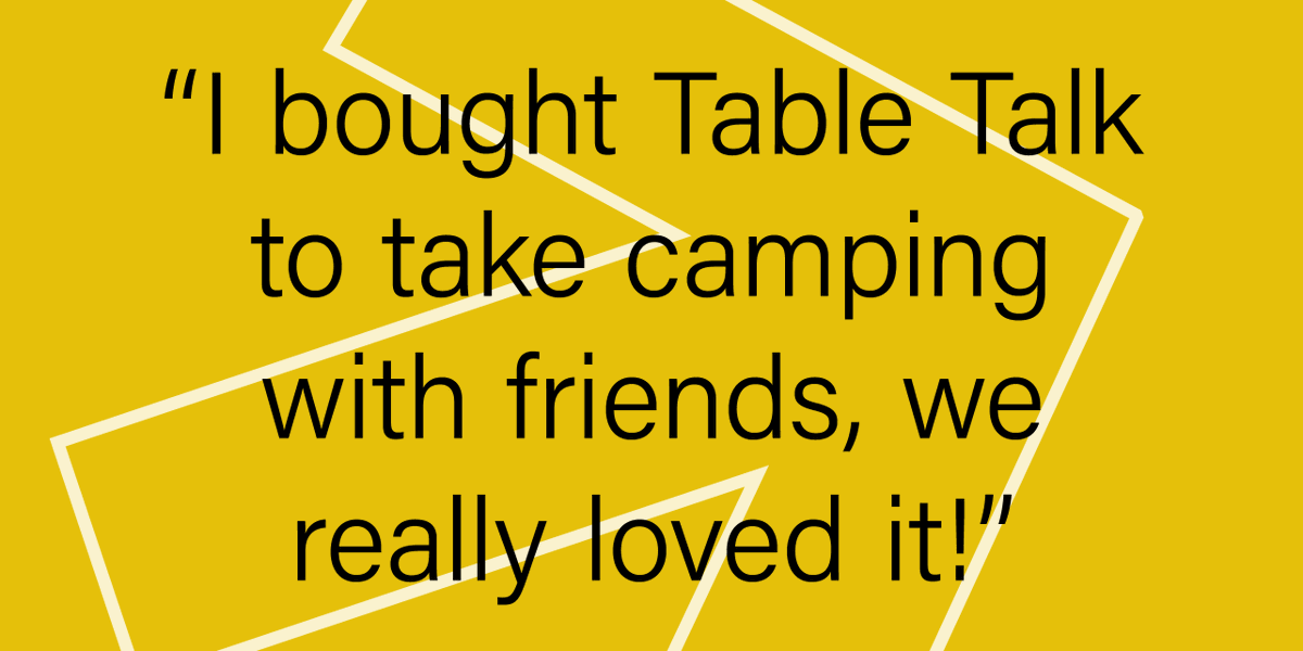 tabletalkers's tweet photo. Table Talk for... 'a change of scenery'. Here's what one customer has been doing, and we think it sounds great.  ⛺🔥

We'd love to hear how you're using Table Talk for Change!
Send us a message or email.

If you've not got a set, take a look here: https://t.co/vWkssymiVX https://t.co/YDX8zX1gFX