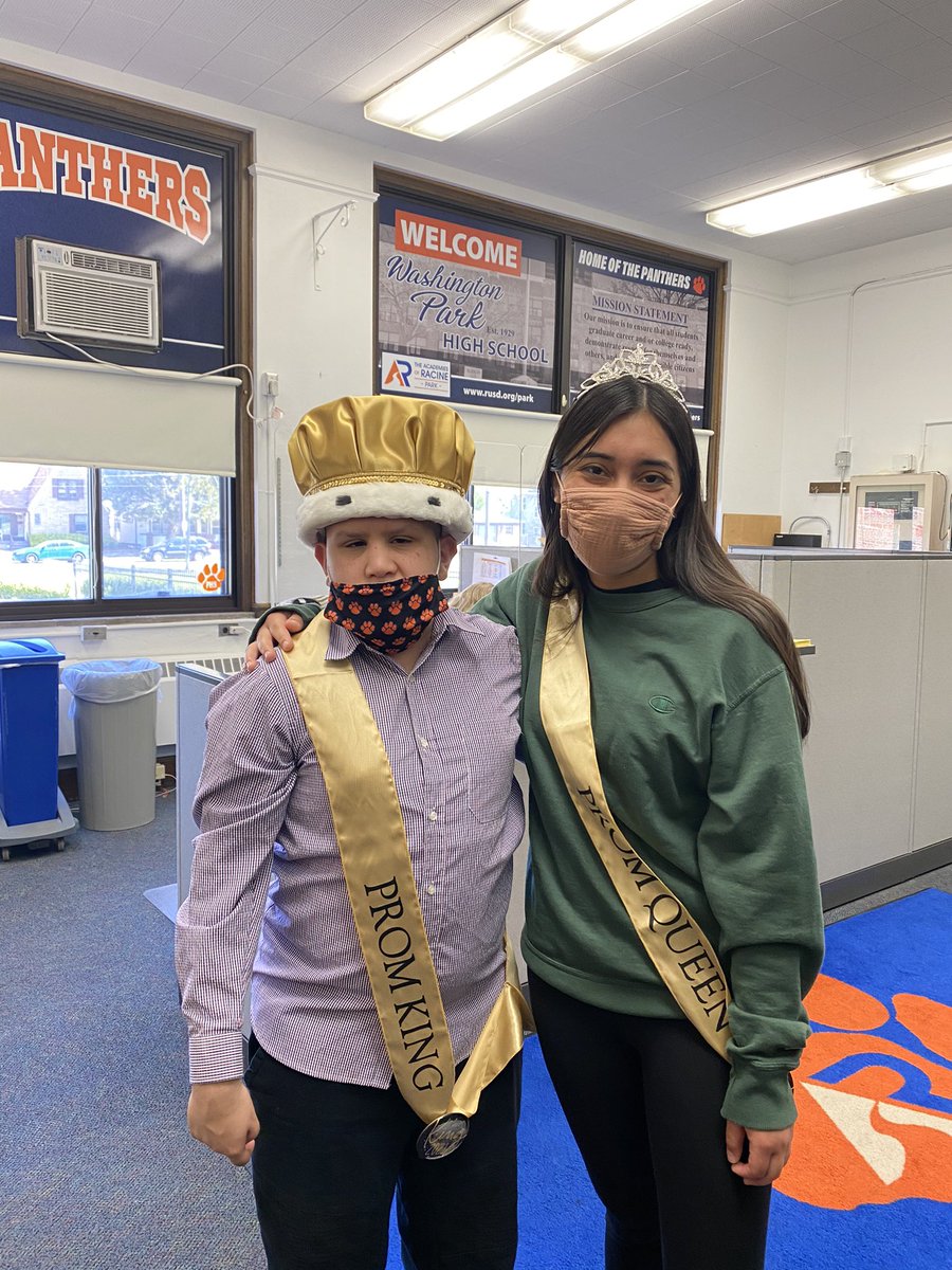 Congrats to the <a href="/Park_Panthers/">Racine Park Panthers</a> 2021 Prom King &amp; Queen!  So happy for Ysela and Bubba 🧡💙🧡💙. Congrats to all of those who were in Court this year....such a great group! <a href="/RacineUnified/">Racine Unified</a>