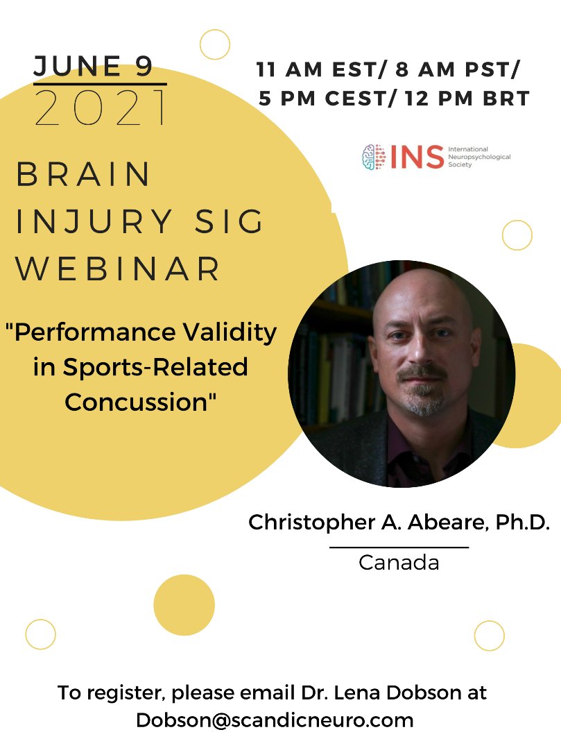 The Brain Injury SIG June webinar is happening on June 9th‼️ <a href="/chris_abeare/">Christopher Abeare</a> is speaking about performance validity in #concussions ! See poster on how to register for this event! <a href="/ChrissieKoterba/">Chrissie Koterba, PhD</a> <a href="/Nicholas_P_Ryan/">Dr Nicholas Ryan</a> <a href="/INSneuro/">INS</a> #braininjury #connectingbrainsworldwide #neuropsychology