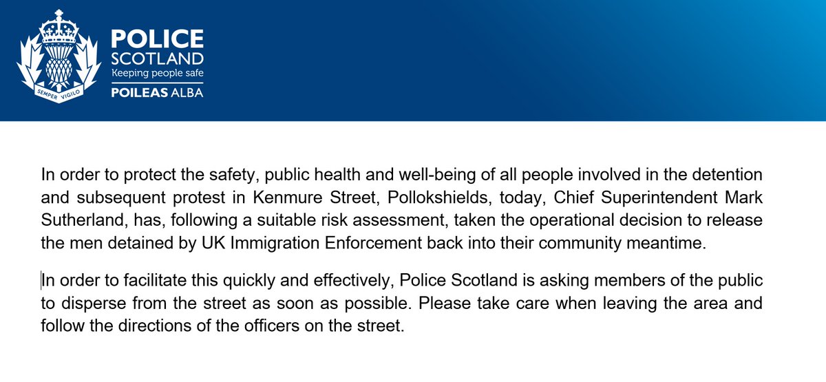 Updated statement on Kenmure Street, Glasgow