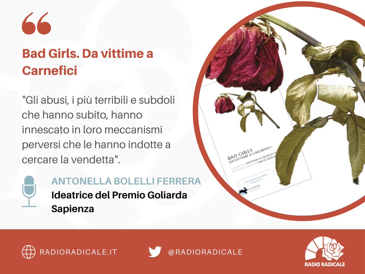 RadioRadicale's tweet photo. "Bad Girls. Da vittime a Carnefici". Come la violenza genera altra violenza. 

Intervista a @AntoBolFer, ideatrice di @InVersoOnlus, sul suo libro di racconti di donne in #carcere pubblicato da @lalepreedizioni 🎙️⤵️
https://t.co/zjA4RqI7AE https://t.co/QbZ3hkb6cL