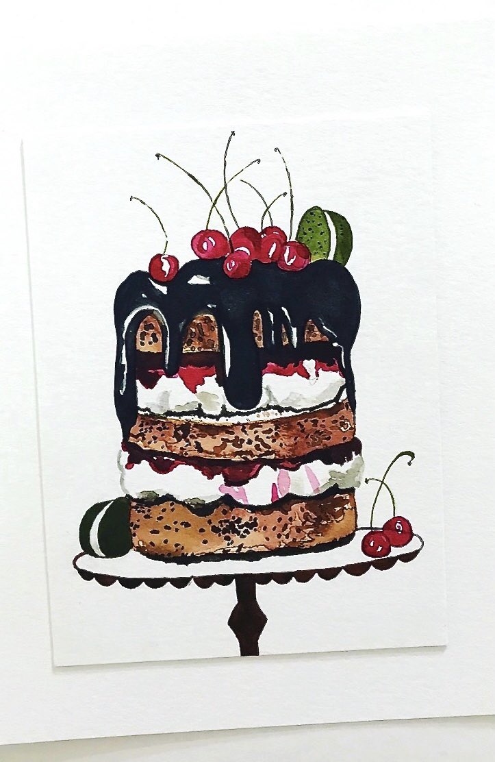 Sometimes I like to paint desserts. #food #watercolorpainting #watercolor #cake #blackforestcake #sweets #watercoloring #handmade #treats