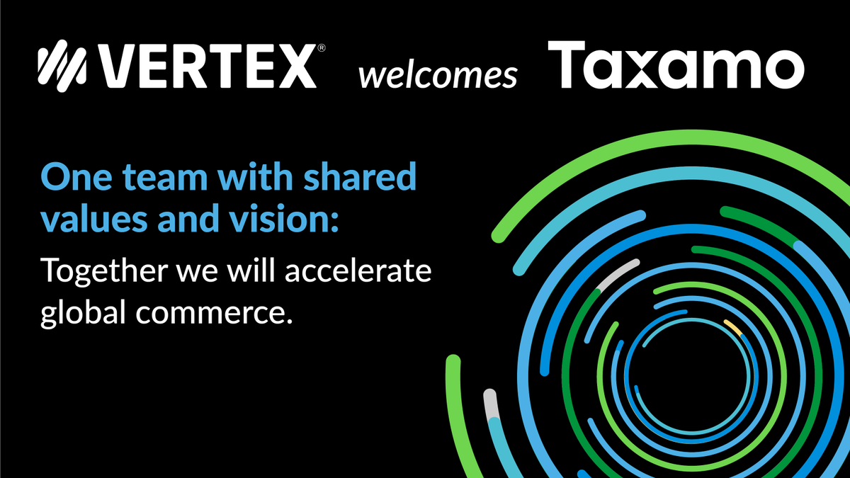 D_DeStefano_CEO's tweet photo. I’d like to extend a warm welcome to @Taxamo from the Vertex family. Working together our companies will extend beyond technology innovation and make a difference by accelerating global commerce to drive our future success: https://t.co/rFcbBSFGbi https://t.co/YDZ5O0sN1e