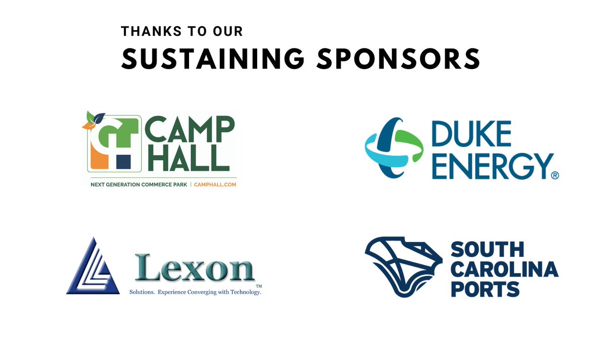 SCAutoCouncil's tweet photo. Final day of #SCAutoSum21. Thanks to our sustaining sponsors Camp Hall, @DukeEnergy, Lexon, and @SCPorts! https://t.co/po8XPkrwO0