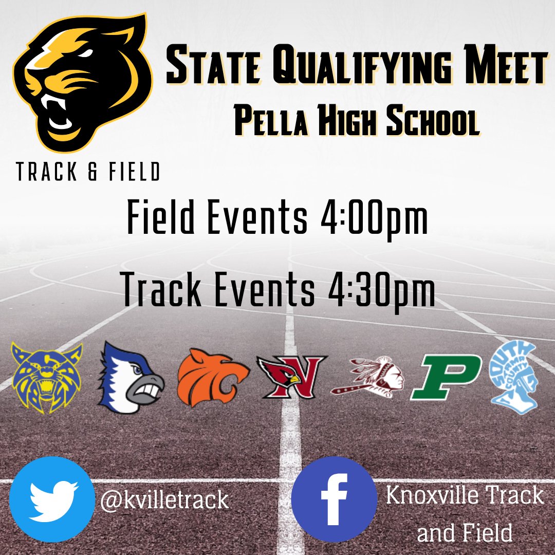 🎽 Meet Day 🎽
📅 State Qualifying Meet
📍 Pella High School
⏰ Field Events 4:00pm
⏰ Track Events 4:30pm

Today is the day! Time to qualify for the State Track and Field Meet! Check back throughout the night for results!