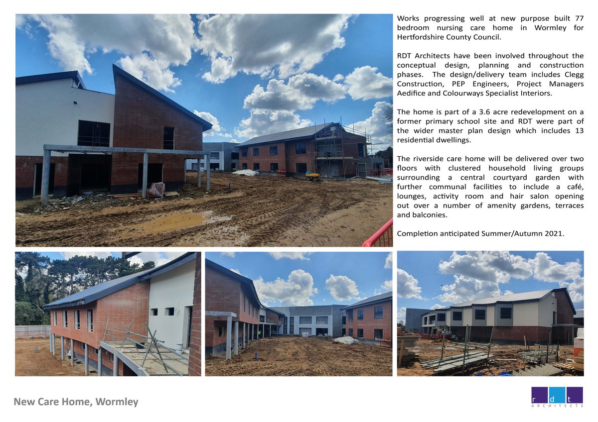 rdtarchitects's tweet photo. Works progressing well at new 77 beds care home in Wormley for Herts County Council.   RDT  have worked on this exciting project through conceptual design, planning and construction phases. @hertscc @PEPengineers @AedificeLLP  @ColourwaysLtd https://t.co/3rgfQj0YfR