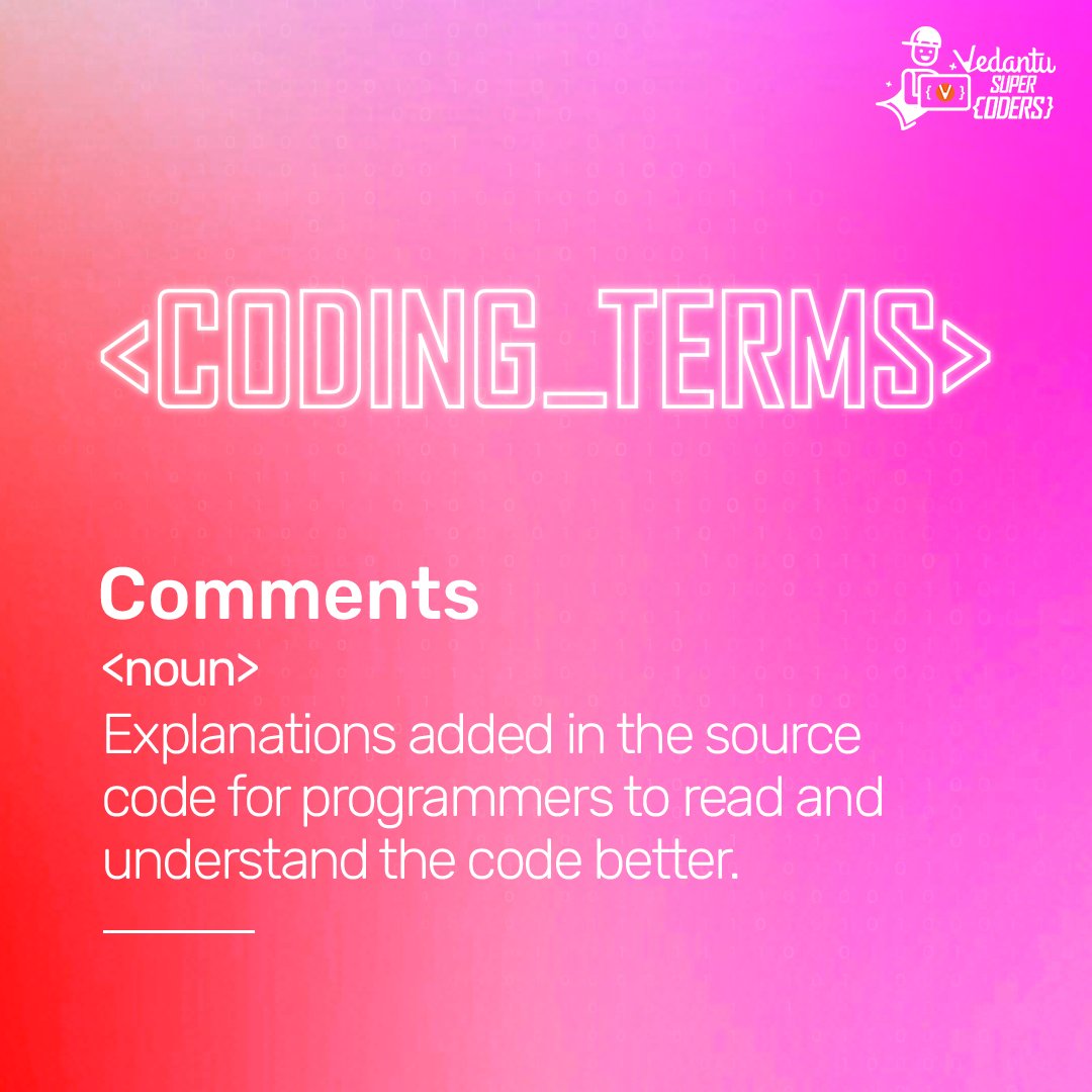 KidsVedantu's tweet image. Adding comments is the best to make your source codes fool-proof! They help in clarifying doubts and are ignored by the compiler/interpreter.
Do you add detailed comments while coding?
Tell us in the comments 👇
#codingterms #codingforkids #elearningdevelopment