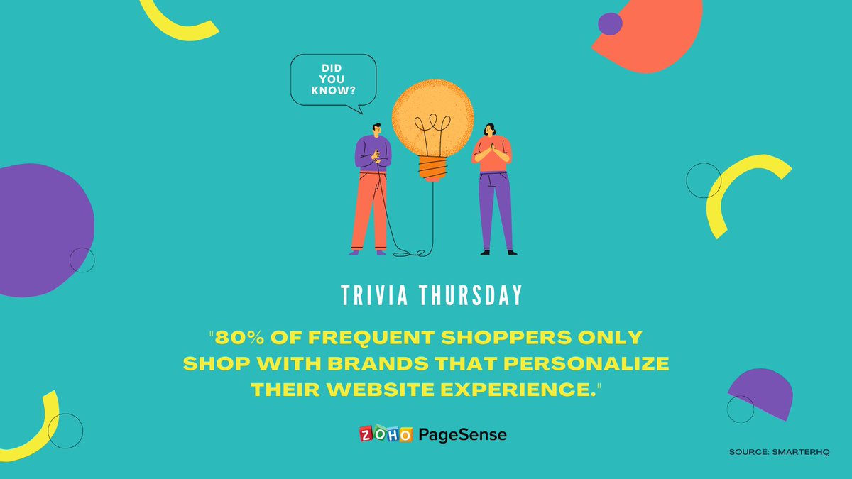 ZohoPageSense's tweet image. It&apos;s Trivia Thursday, and here&apos;s a CRO fact for you!
If you&apos;ve been thinking of personalizing your website lately, then this is your sign to do it right away.
To know how PageSense can help you personalize website experiences click- zoho.to/ps-personalize
#WebsitePersonalization
