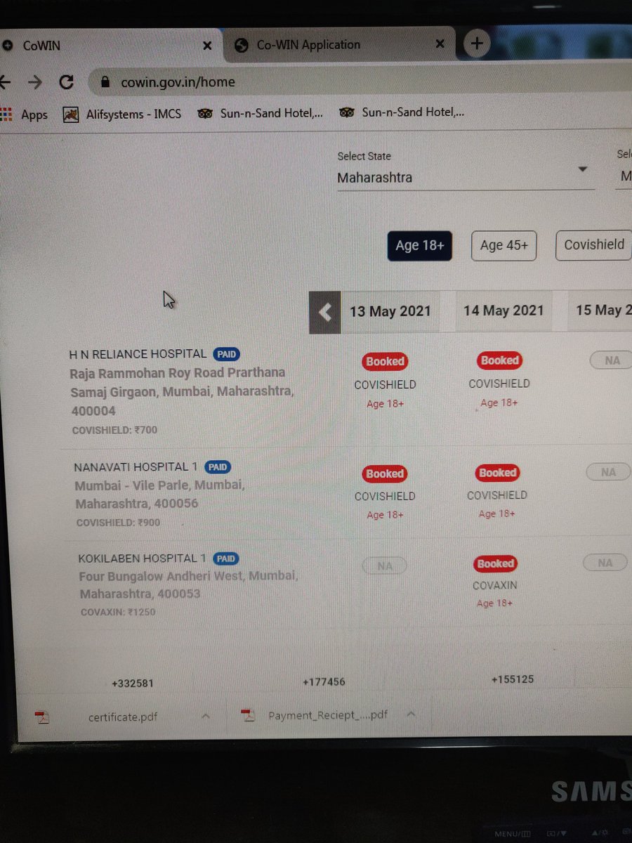 Mandarj11's tweet photo. Disgusting!!! Inspite of BMC announced 14 to 44 vaccination suspended. Pvt hosp r allowed to book slot of 18+.

Instead of hospitals selling paid slots of Covaxin#1250 n covishield@900,why(GOVT)Not selling slots, making profit n using the ₹ for buying Vaccine for poor citizens. https://t.co/JuxyCUO0IP