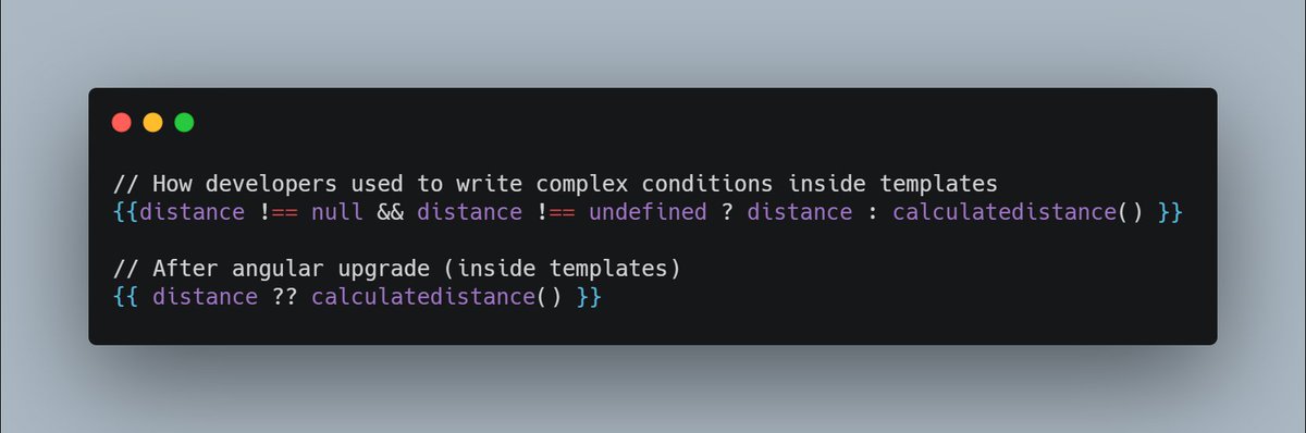 ai_driven_dev's tweet image. New amazing feature of angular update.
-coalescing feature of angular inside templates.🎉
#Angular #update #angular12 #TypeScript