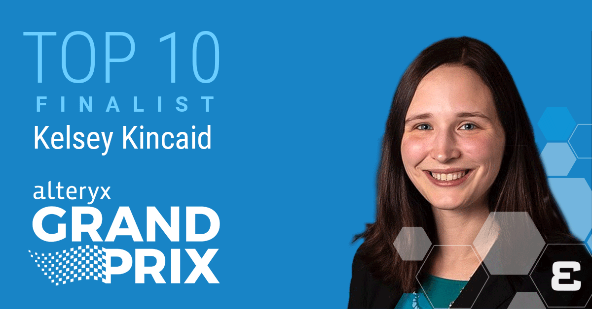 Congratulations to our own Sr. Data Science Analyst Kelsey Kincaid for advancing to the Top 10 of the Alteryx Virtual Grand Prix. She will be competing in the next round during the Alteryx Inspire Conference on May 18–20. See all the finalists here: hubs.la/H0NfCP30