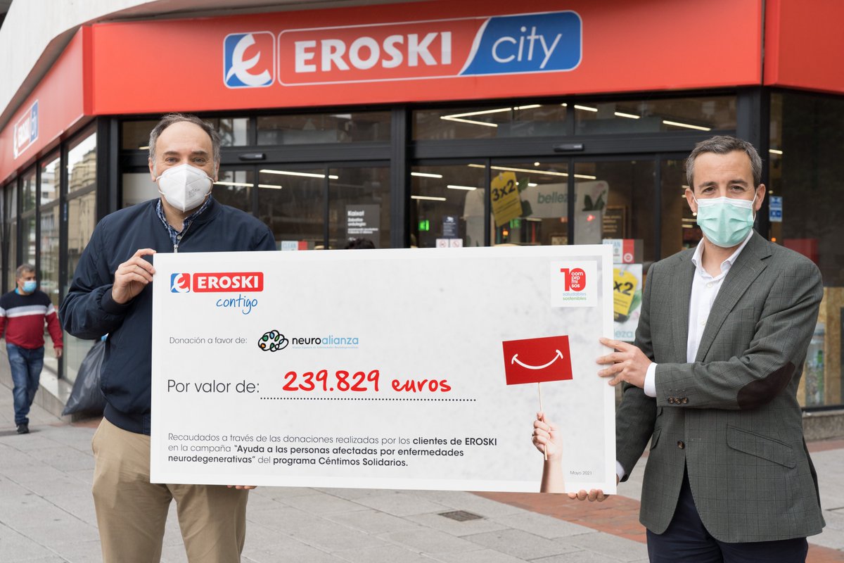 A lo largo del mes de abril <a href="/EROSKI/">EROSKI</a>  a través de la campaña #centimosolidarios ha recadudado las donaciones realizadas por sus clientes para las organizaciones que componemos la <a href="/Neuroalianza/">Neuroalianza</a>  
¡Gracias a todos los clientes que habéis colaborado en esta iniciativa! 🙌🙌🙌