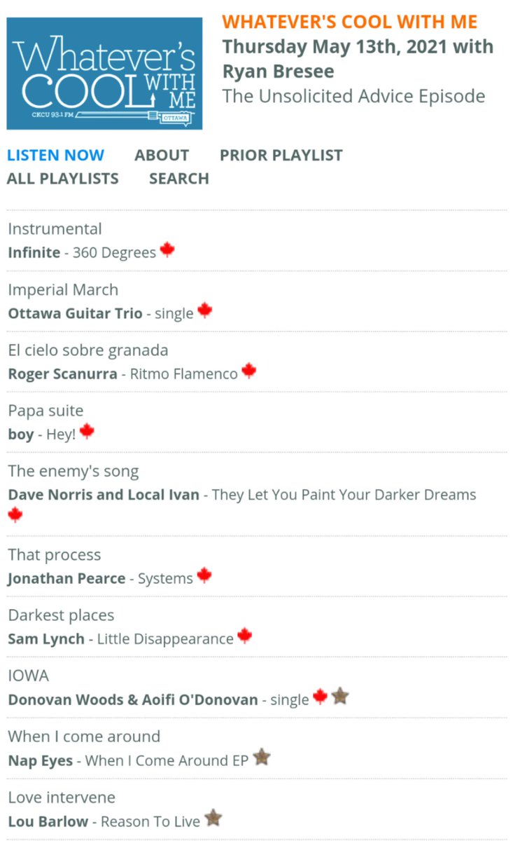coolckcu's tweet photo. I'm on air from 9:30-noon on @CKCUFM 93.1 FM or https://t.co/qtKuScJVlm. In between the classical guitars and horrorcore rap, there will be lots that I think you will love. Here's the playlist. https://t.co/SZmBDKhkSi