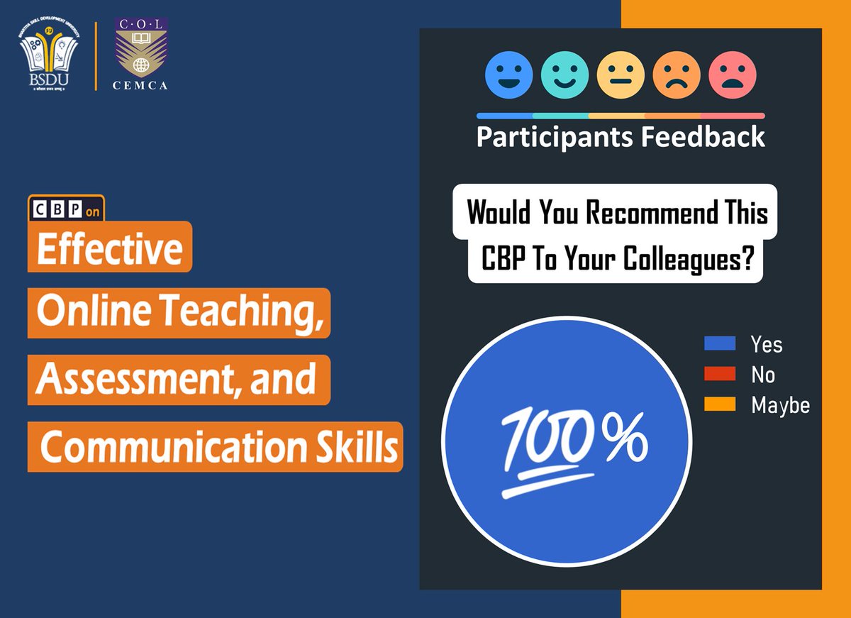 BsduOfficial's tweet photo. #LearnWithBSDU Participants Feedback 😊💯
We are so grateful to the Participants of CBP on Effective Online Teaching, Assessment & Communication Skills for their wonderful reviews and feedback.
Thank you all so much for your support so far.
#BSDUSkill #BSDUJaipur #feedback https://t.co/B0CrwPMiLm