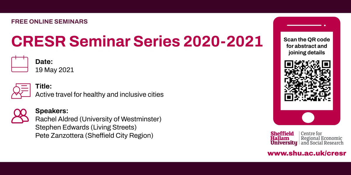 Join us for our final virtual CRESR Seminar of the series on the 19 May 10-11am - abstracts and joining details for the session are available on the webpage bit.ly/3oe69t7