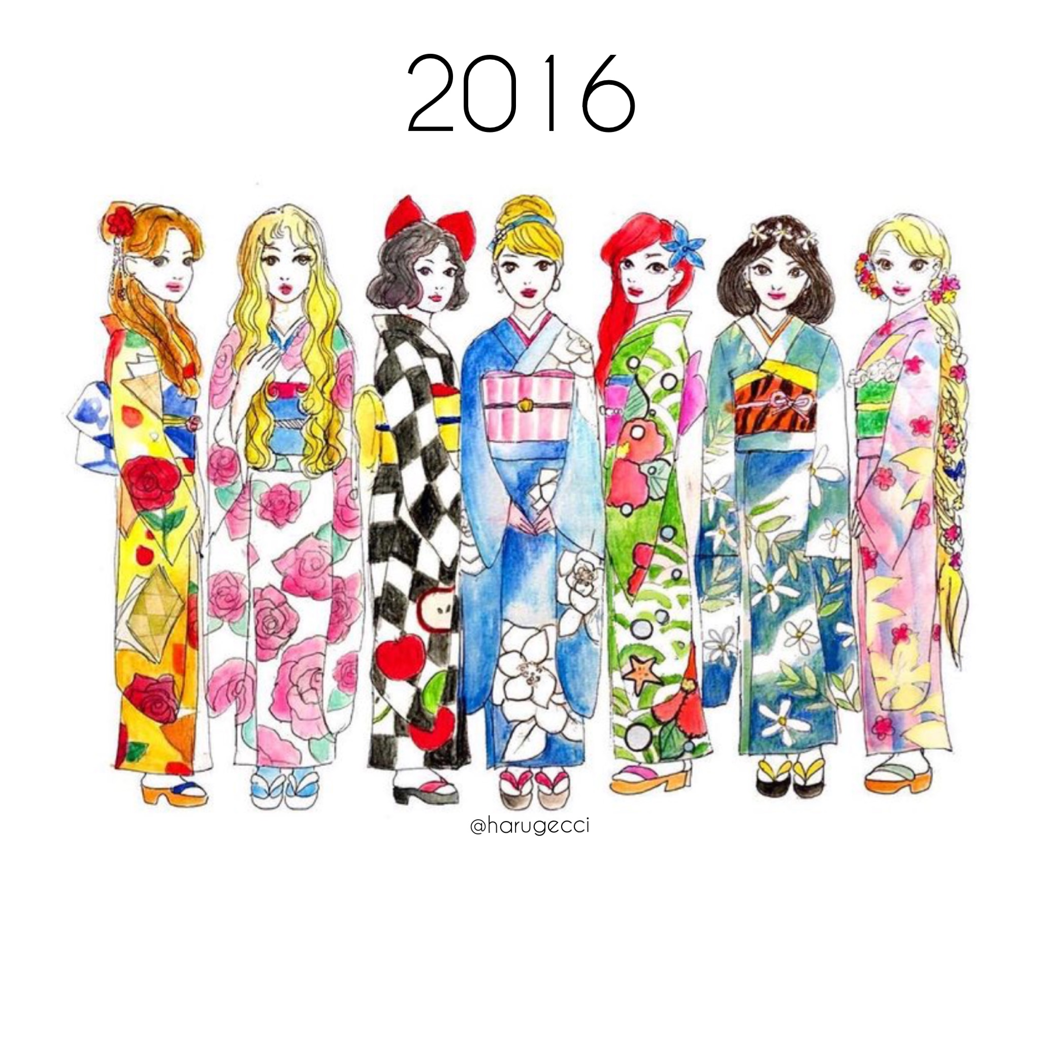 Harune 着物イラスト中心 Disney Princess Kimono 16年に描いたものをリメイクしました イラスト デジタルイラスト ディズニープリンセス 着物イラスト 着物女子 着物 振袖 ディズニー ベル オーロラ姫 白雪姫 シンデレラ アリエル