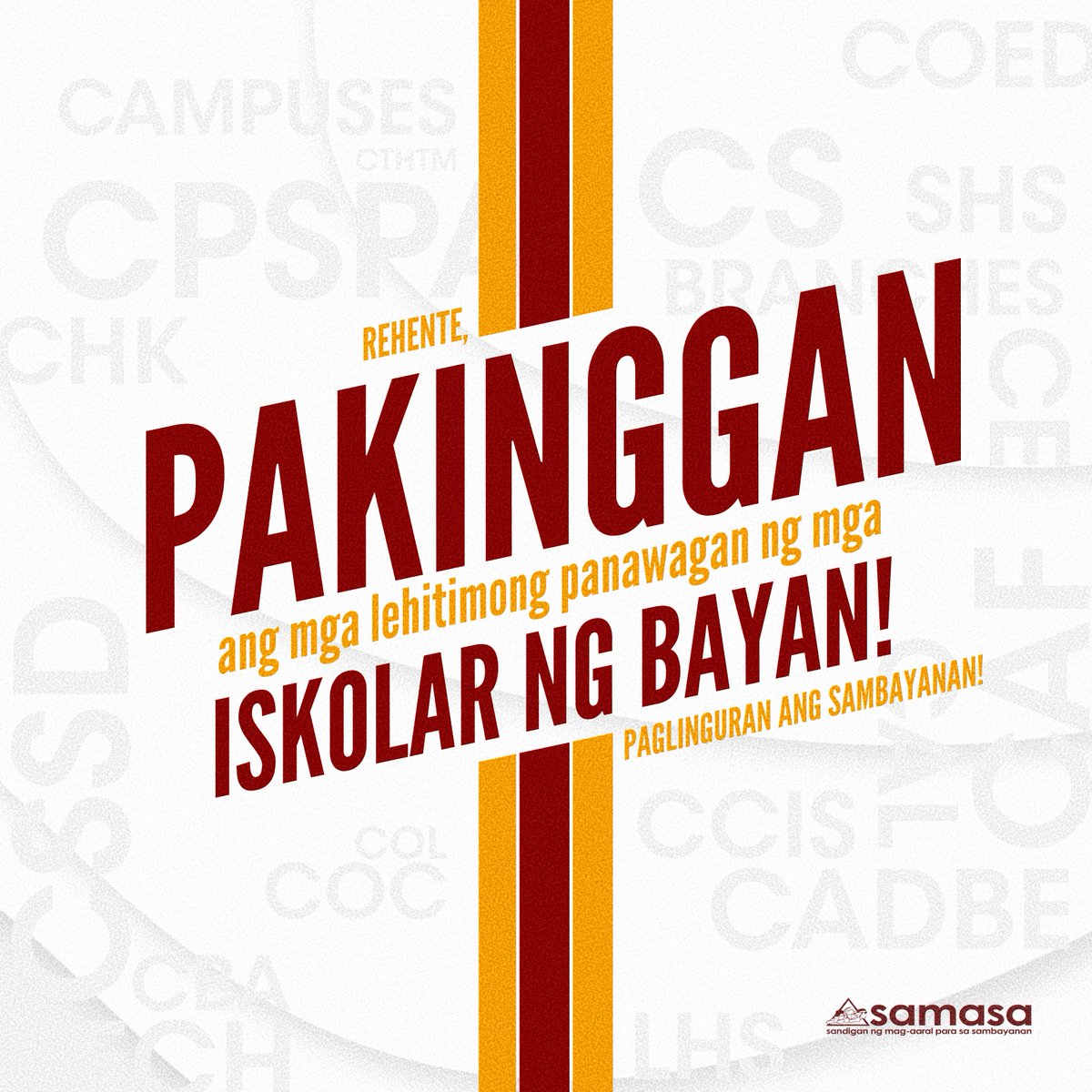 SAMASAPUP_'s tweet photo. REHENTE, PAKINGGAN ANG MGA LEHITIMONG PANAWAGAN NG MGA ISKOLAR NG BAYAN!
PAGLINGKURAN ANG SAMBAYANAN!
#DefendPUPOSR
#DefendPUP
#PUPIkalmaMo
(1/2) https://t.co/XfQufaoXhD