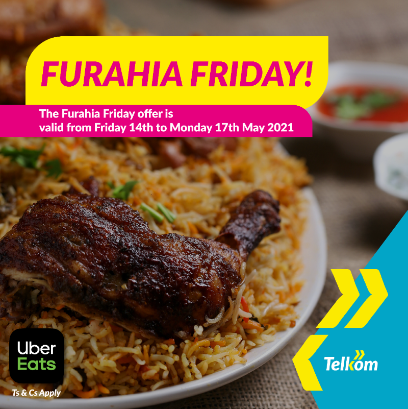 TelkomKenya's tweet photo. Long weekend kaki-come through tunaleta na MADEALS na Furahia Friday with Telkom and UberEats. Buy the #FreedomFriday 60GB bundle for 1K on the weekend &amp; get 3 @UberEATS_Kenya vouchers each valued @ Ksh 200! 60Gb bundle valid for 30days &amp; UBER Eats vouchers valid for 7days! #TGIF https://t.co/FG512UTQVs