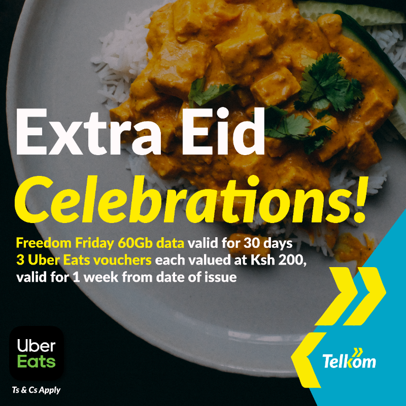 TelkomKenya's tweet photo. Long weekend kaki-come through tunaleta na MADEALS na Furahia Friday with Telkom and UberEats. Buy the #FreedomFriday 60GB bundle for 1K on the weekend &amp; get 3 @UberEATS_Kenya vouchers each valued @ Ksh 200! 60Gb bundle valid for 30days &amp; UBER Eats vouchers valid for 7days! #TGIF https://t.co/FG512UTQVs