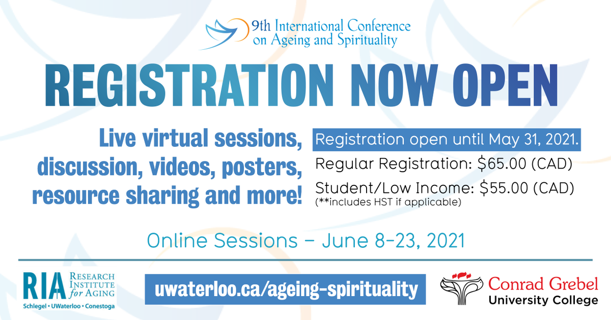 Are you registered for the 9th annual International Conference on #Spirituality and #Ageing? This year’s theme is Vital connections: Claiming voice and learning to listen. 

Learn more and register today: the-ria.ca/events/9th-int…
