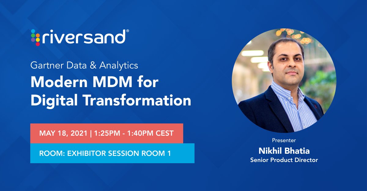 RiversandMDM's tweet image. Attending #GartnerDA, EMEA next week? Join us for a live demo with @nikhilbhatia, to learn about how you can break data silos in your organization, improve business agility and collaboration, and use master data with Riversand’s cloud-native Master Data Experience Platform, MDxP