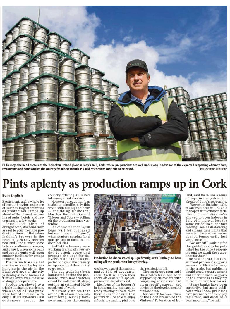 #FreshBeginnings Preparation, excitement and a whole lot of beer is brewing ahead of reopening. 95,000 kegs are set to pour from production lines &amp; our in-house quality team are visiting pubs, ensuring that the quality of draught is superb once doors open. <a href="/VFIpubs/">VFI</a> <a href="/LVADublinPubs/">LVA</a>