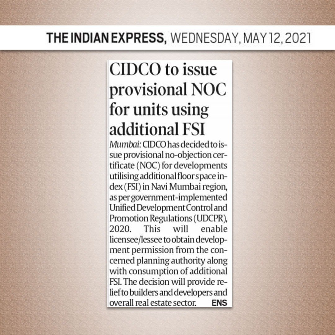 CIDCO_Ltd's tweet photo. CIDCO announces provisional NOC for units using additional FSI in Navi-Mumbai - press coverage.
@IndianExpress @LoksattaLive @epunyanagari @SakalMediaNews
#CIDCODevelopments https://t.co/JcGIaQjsJY