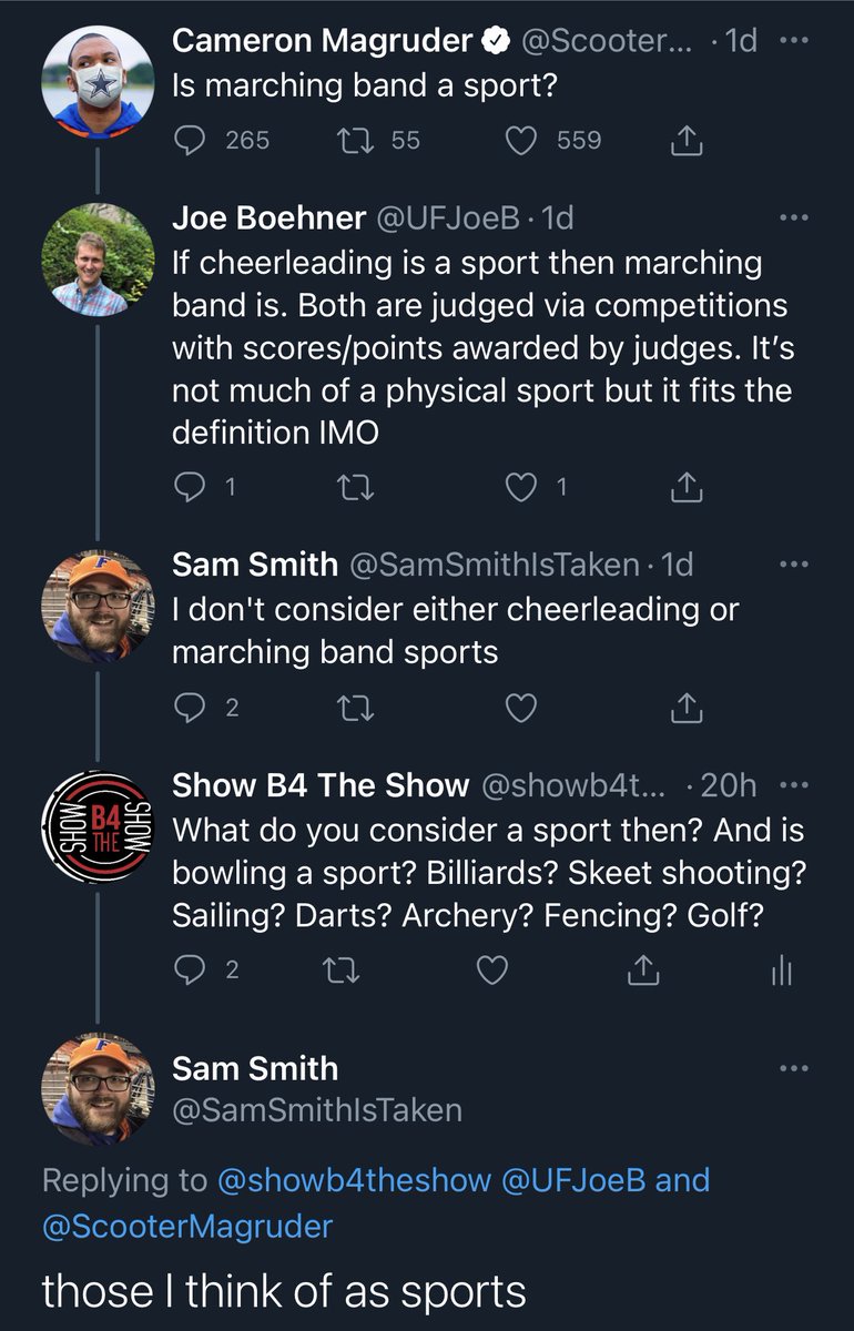 Wait what?! How are some of those consider sports but not marching band?! 🤯 #drumcorps #marchingband